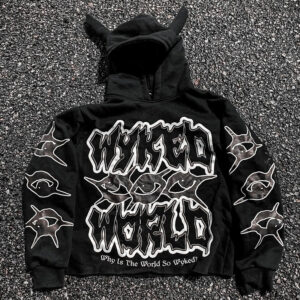 Y2K Chic Street Print Devil Horn Hoodie